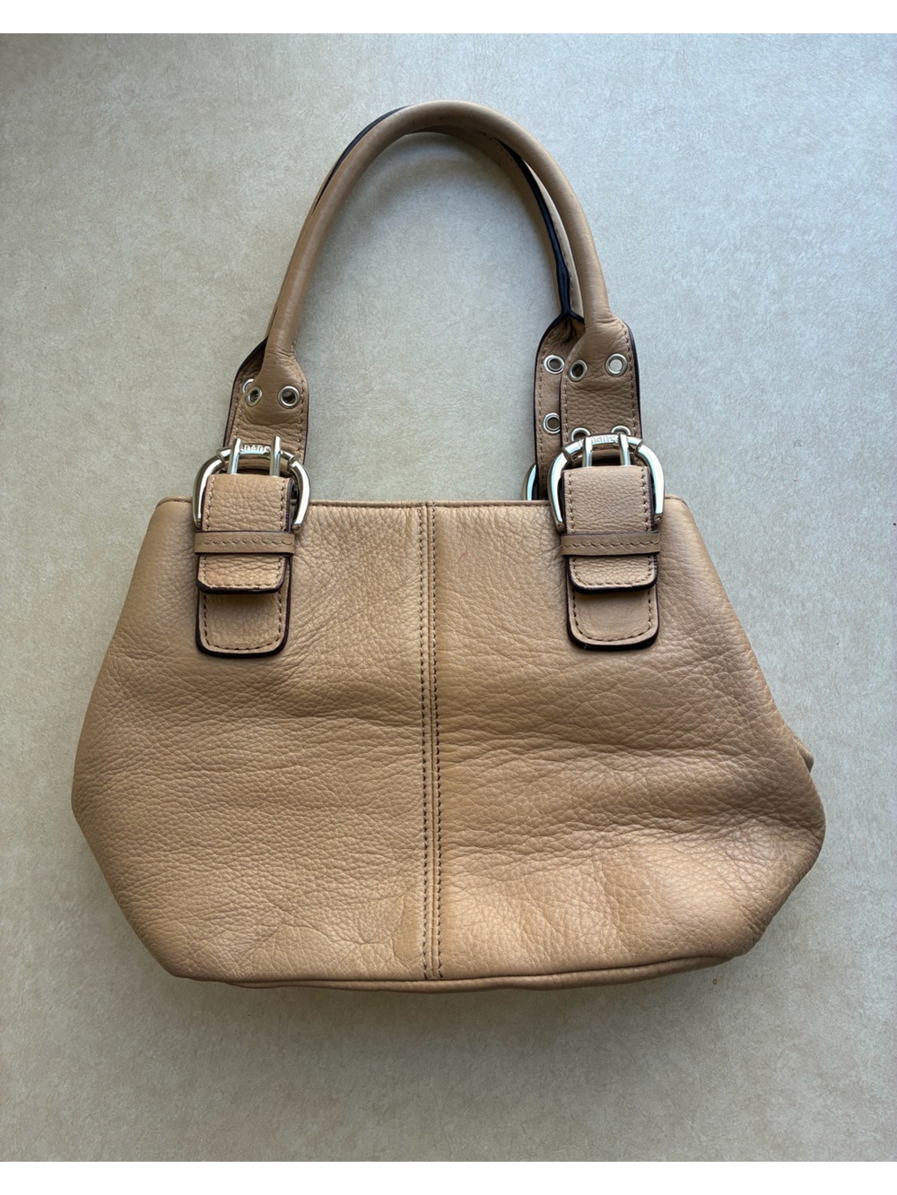 Tignanello Taupe Pebbled Leather Shoulder Bag Satchel Silver Hardware